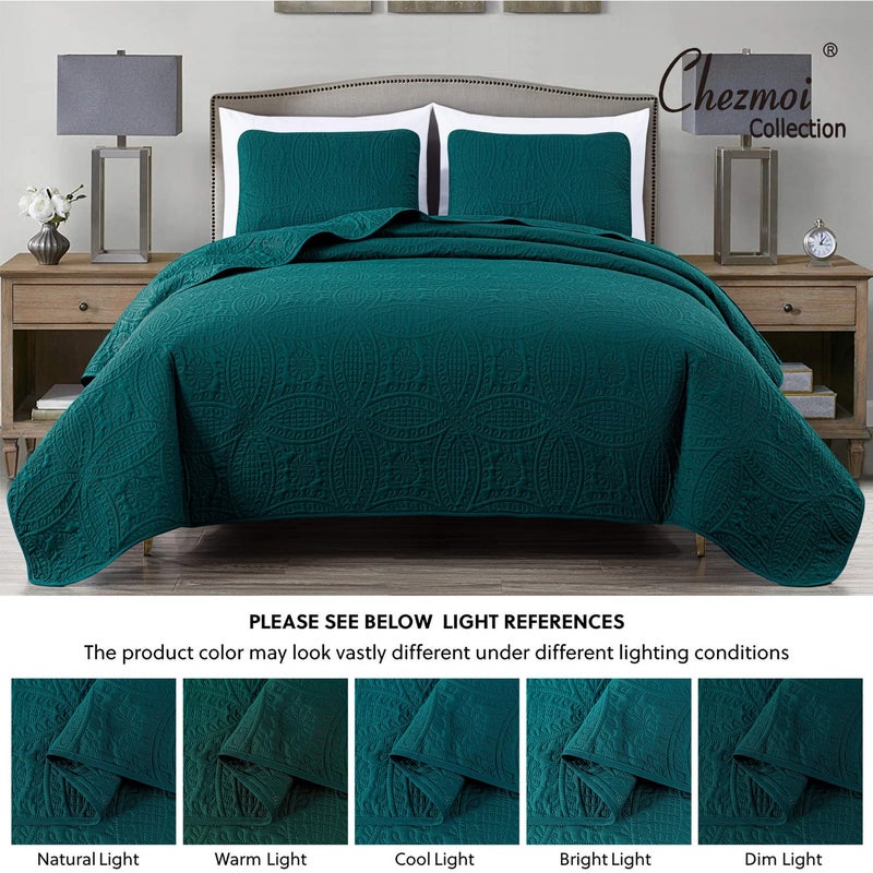Chezmoi Collection Austin 3-Piece Oversized Bedspread Coverlet Set (King, Teal) - Image 5